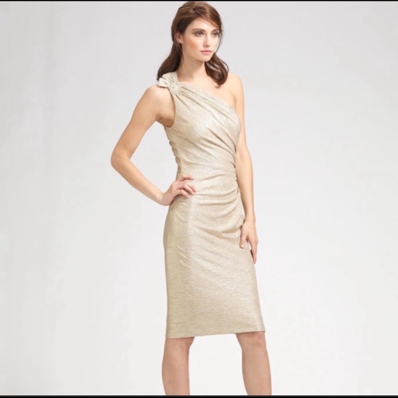 David Meister One-Shoulder Metallic Dress - Picture 3 of 8